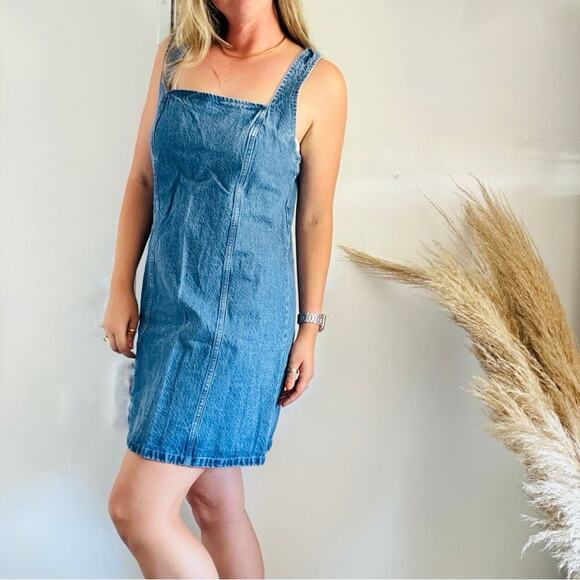 NEW ABERCROMBIE Medium Blue Wash Denim A-Line Mini Tank Top Jean Dress L - Picture 11 of 16
